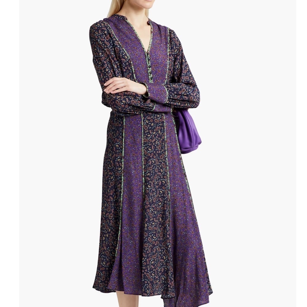 Veronica Beard Betta Paneled Floral Print Crepe Blouse